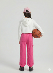 Girls athleisure set – hoodie and jogger pants in pink & white
